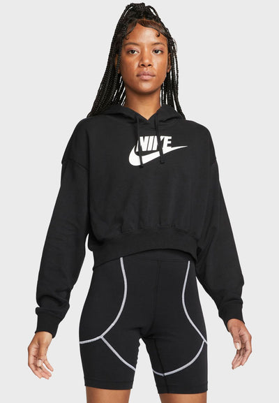 Womens Club Fleece Oversized Crop Graphic Hoodie