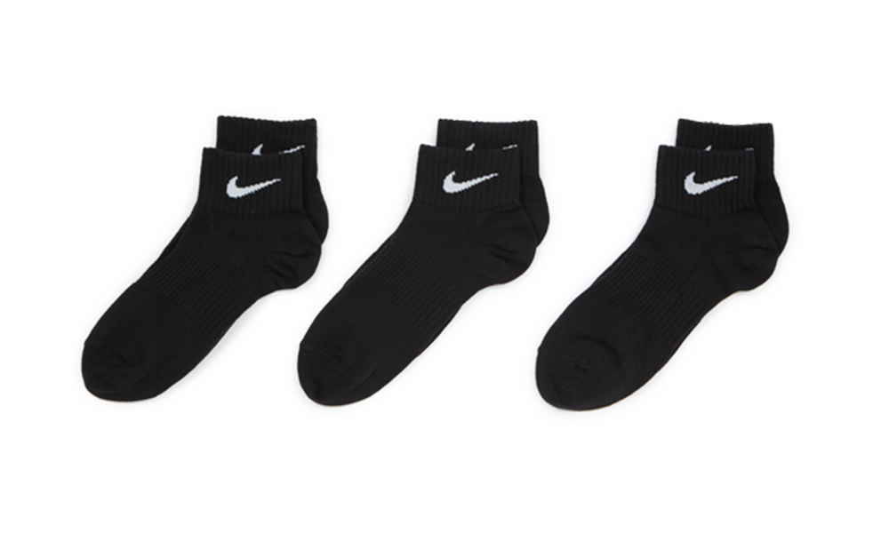 EVERYDAY LIGHTWEIGHT ANKLE SOCKS - 3 PACK BLACK